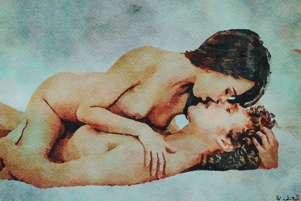 Erotic Digital Watercolor 61 - Riley Reid Lovemaking #100184353