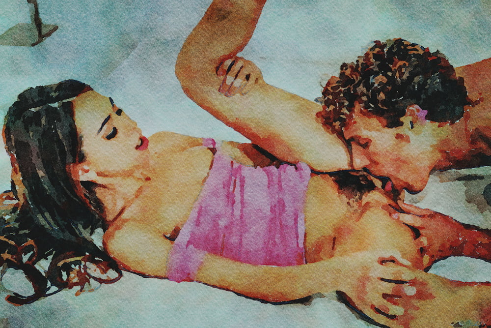 Erotic Digital Watercolor 61 - Riley Reid Lovemaking #100184361