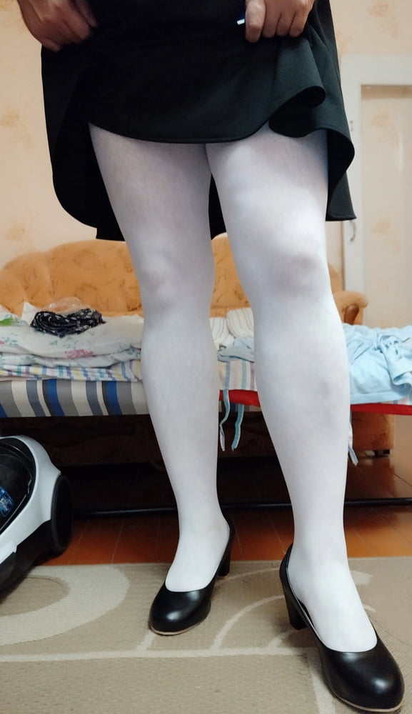 white tights &amp; black skirt #106854460
