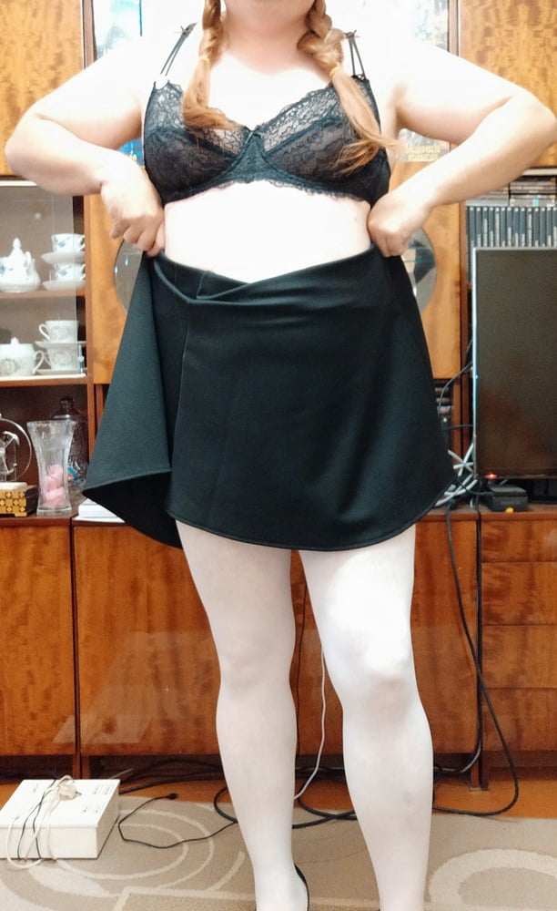 white tights &amp; black skirt #106854474
