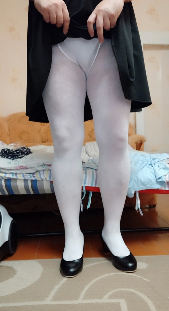 white tights &amp; black skirt #106854480