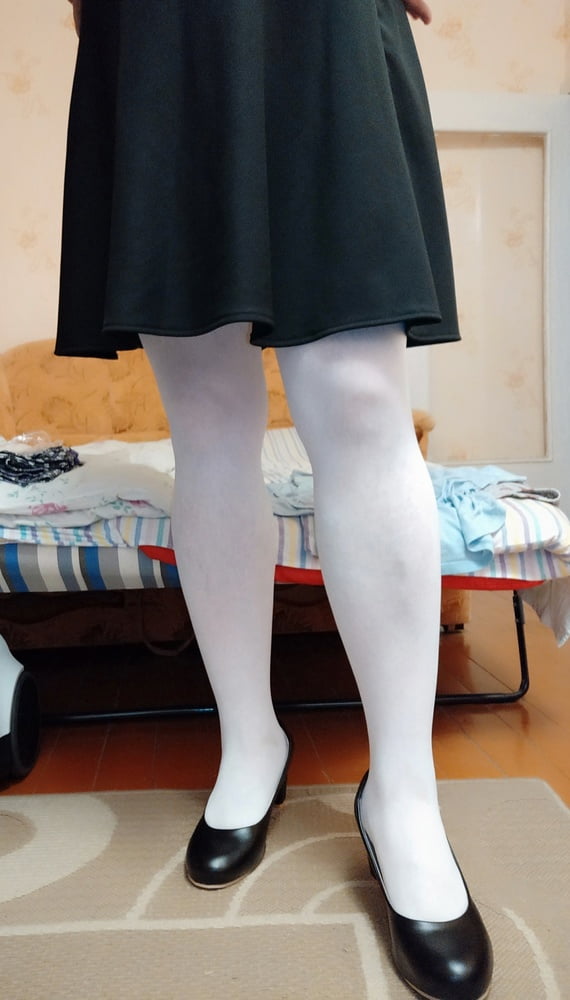 white tights &amp; black skirt #106854481