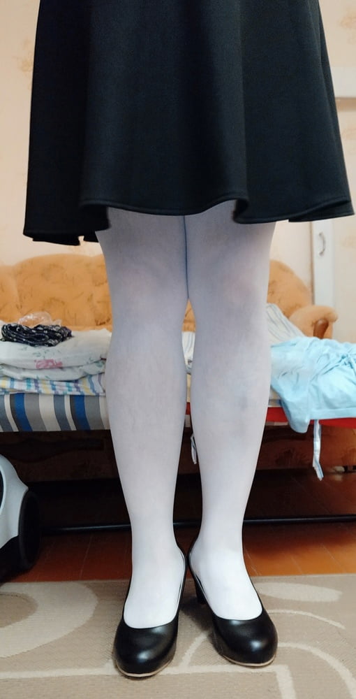 white tights &amp; black skirt #106854483