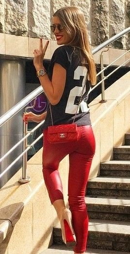 Red Leather Pants 3 - by Redbull18 #101965914