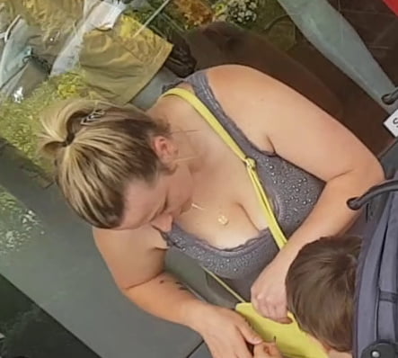 hot mom with very hot tits show a big cleavage in public #88702873