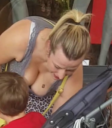 hot mom with very hot tits show a big cleavage in public #88702894