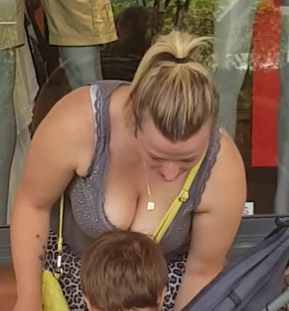 hot mom with very hot tits show a big cleavage in public #88702896