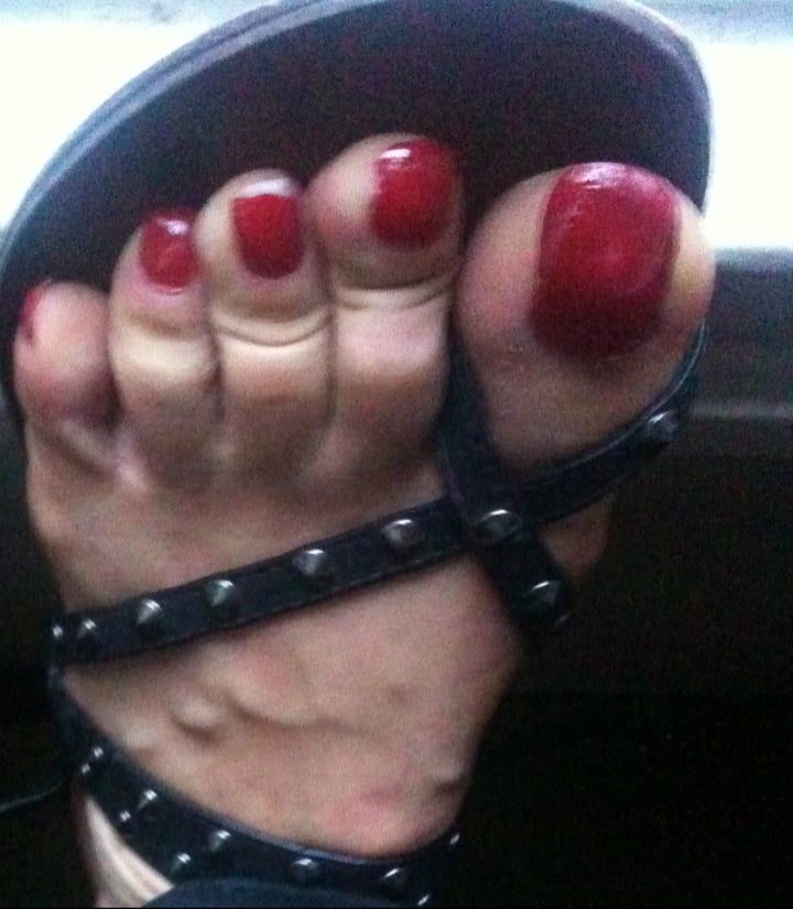 red toenails mix (older, dirty, toe ring, sandals mixed). #106916296