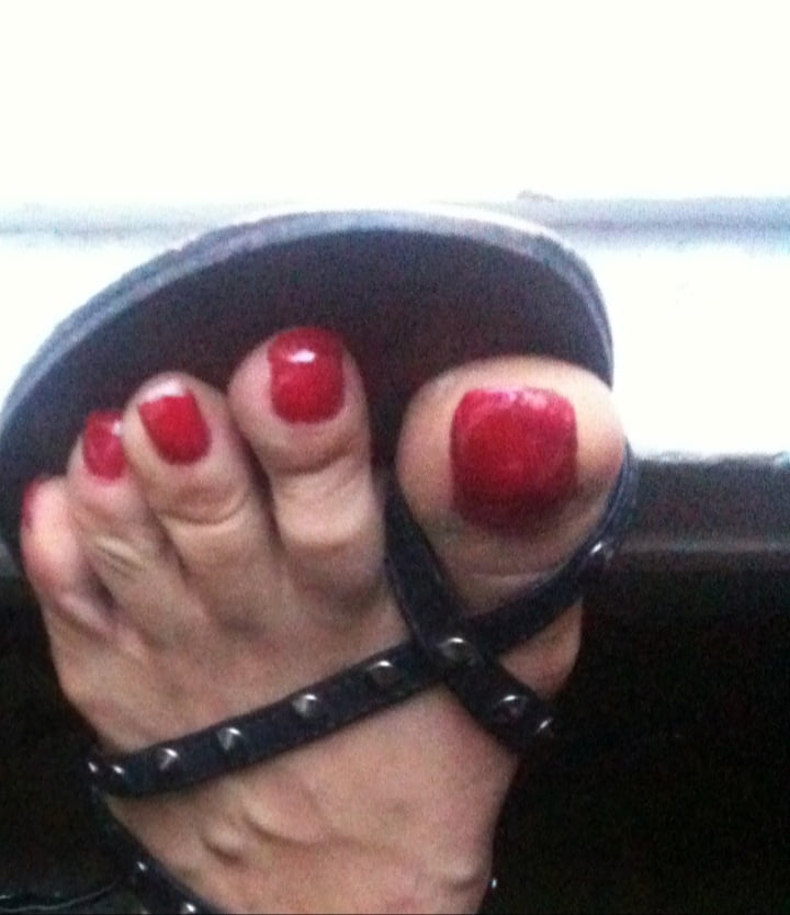 red toenails mix (older, dirty, toe ring, sandals mixed). #106916303