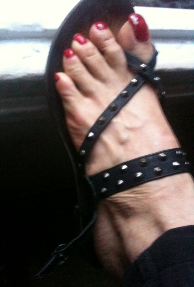 red toenails mix (older, dirty, toe ring, sandals mixed). #106916308