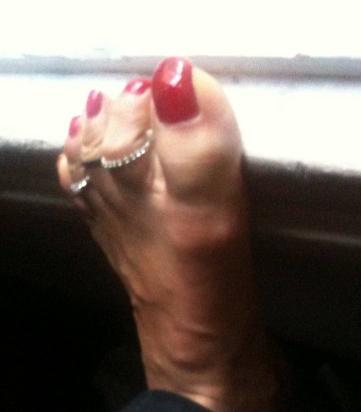 red toenails mix (older, dirty, toe ring, sandals mixed). #106916318