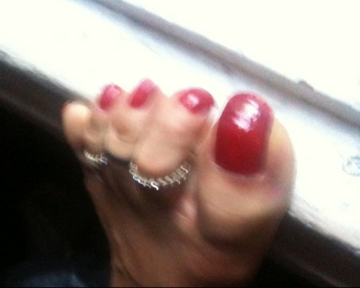 red toenails mix (older, dirty, toe ring, sandals mixed). #106916331