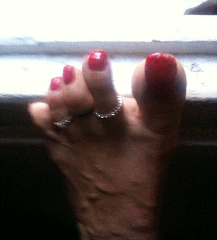 red toenails mix (older, dirty, toe ring, sandals mixed). #106916332