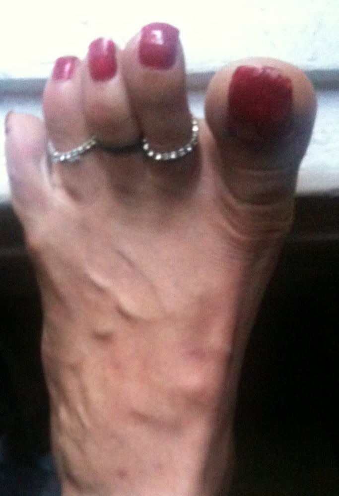 red toenails mix (older, dirty, toe ring, sandals mixed). #106916348