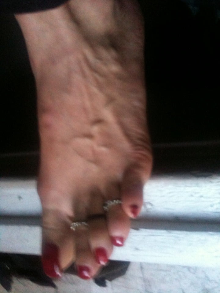 red toenails mix (older, dirty, toe ring, sandals mixed). #106916363