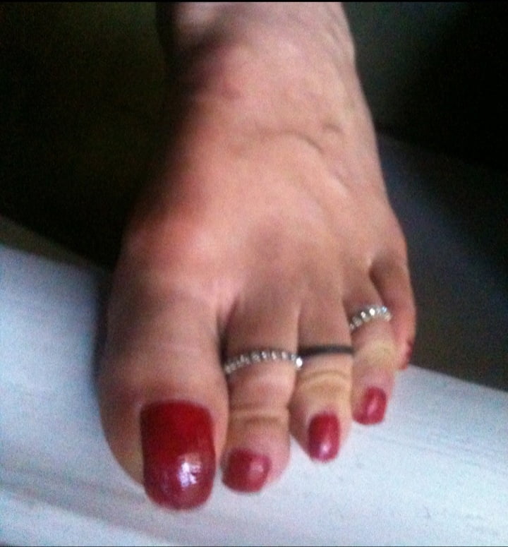 red toenails mix (older, dirty, toe ring, sandals mixed). #106916367