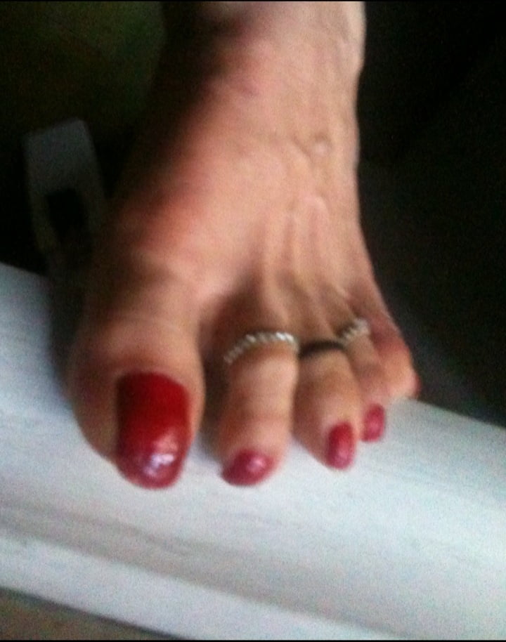 red toenails mix (older, dirty, toe ring, sandals mixed). #106916370