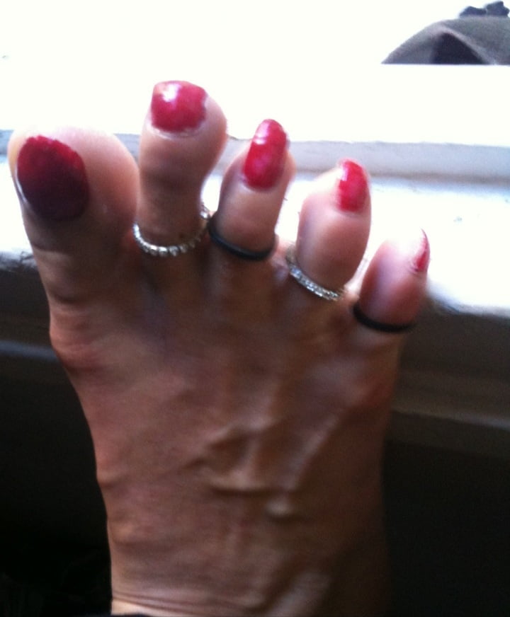 red toenails mix (older, dirty, toe ring, sandals mixed). #106916376