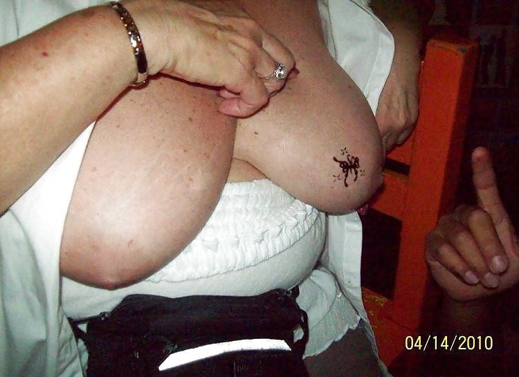 Drunk granny gets a tattoo on her tit #88511087