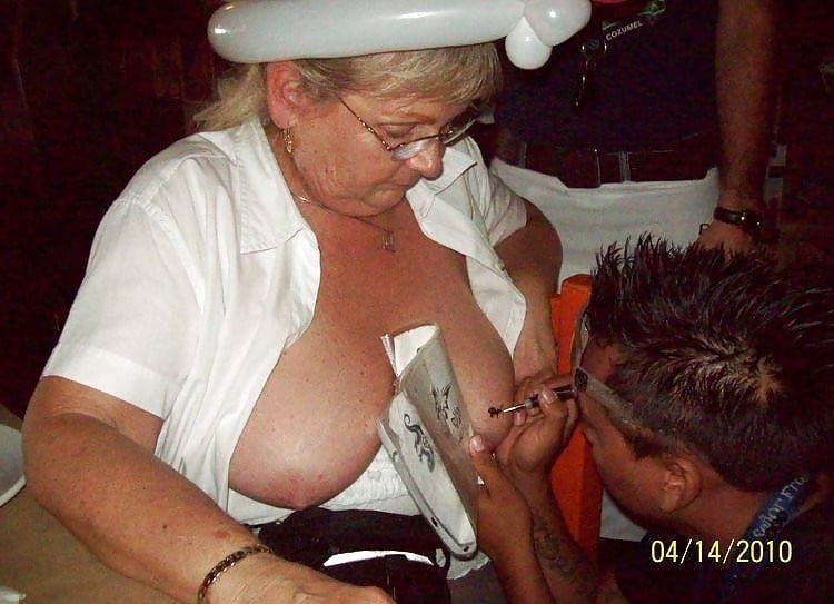 Drunk granny gets a tattoo on her tit #88511090
