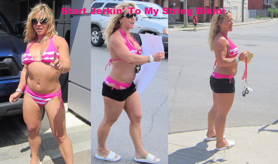 Melanie Takes On Cock Hardening Pink String Bikini #80978638