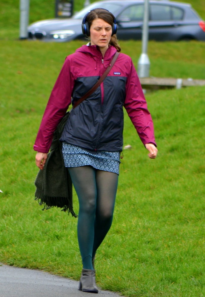 Street Pantyhose - Green Tights Girl in the Park #93778694