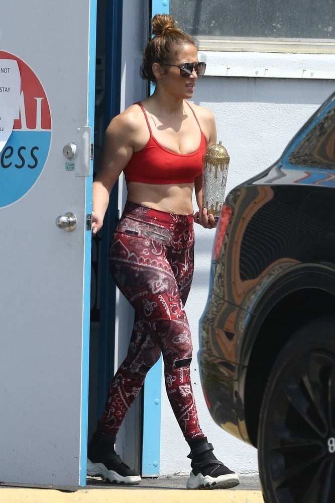 Jennifer Lopez in Red Sports Bra and Tights #100719603