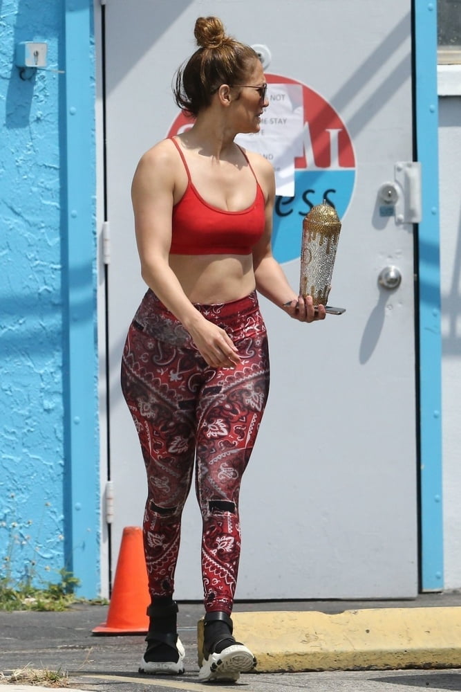 Jennifer Lopez in Red Sports Bra and Tights #100719609
