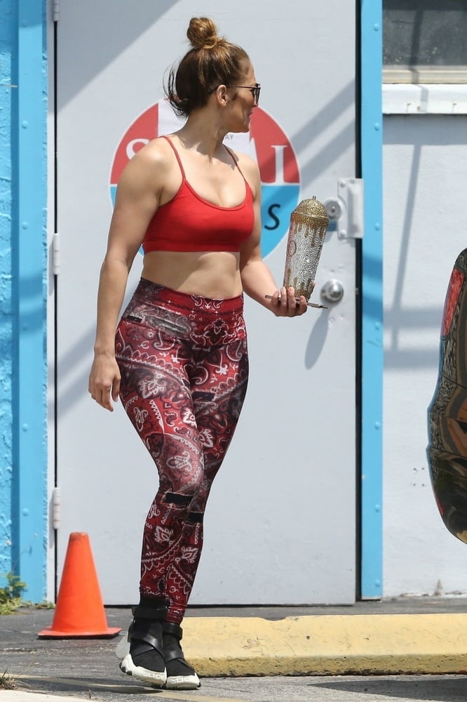 Jennifer Lopez in Red Sports Bra and Tights #100719611