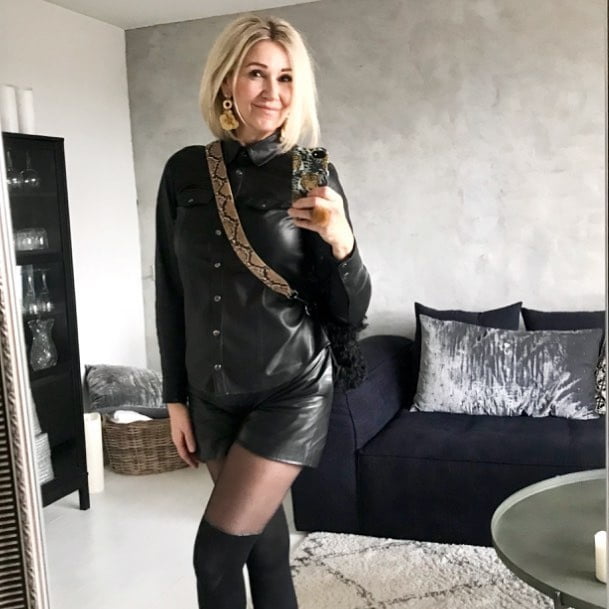 Hot mature Danish mom in leather pants #106168691