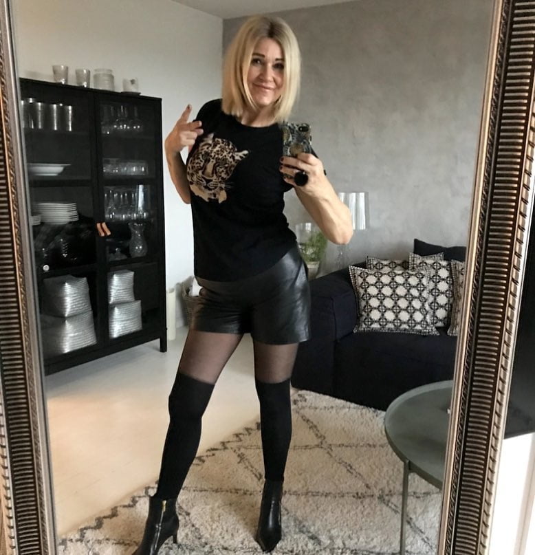 Hot mature Danish mom in leather pants #106168692