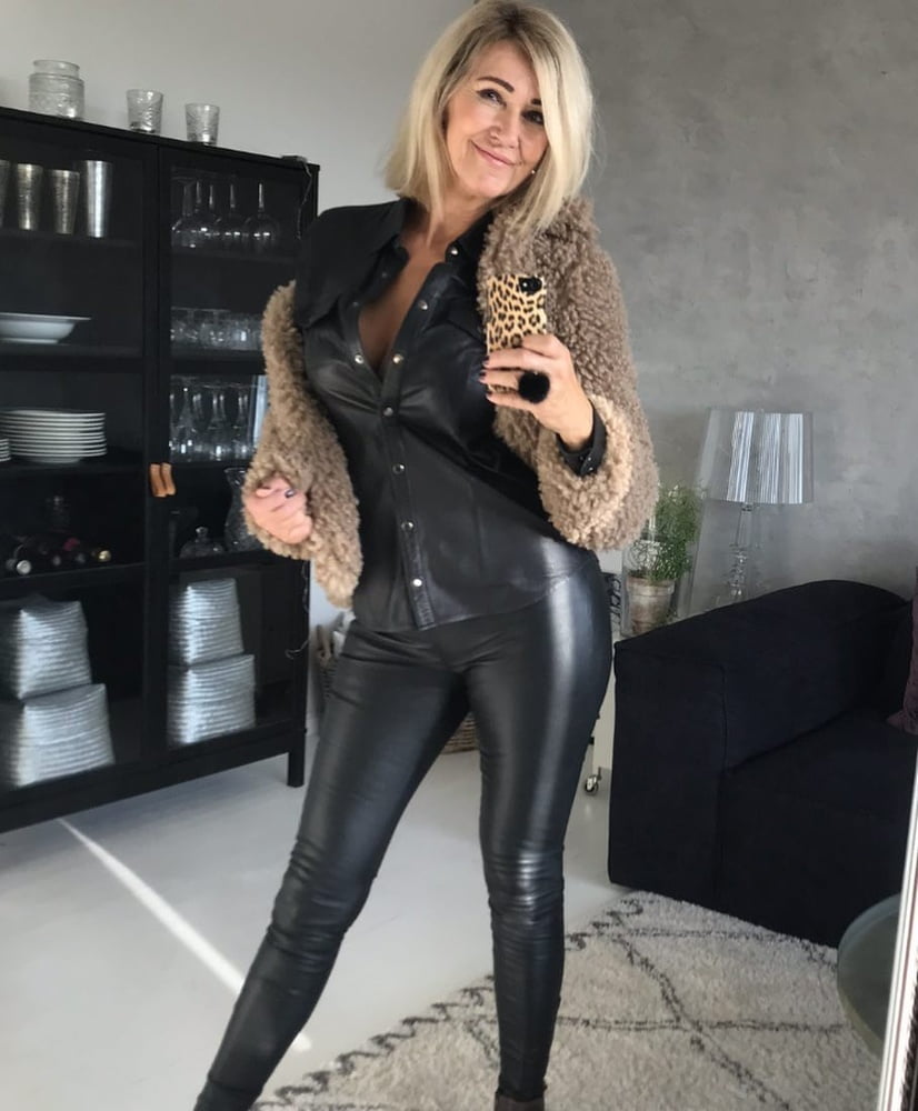Hot mature Danish mom in leather pants #106168694