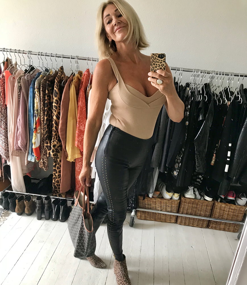 Hot mature Danish mom in leather pants #106168698