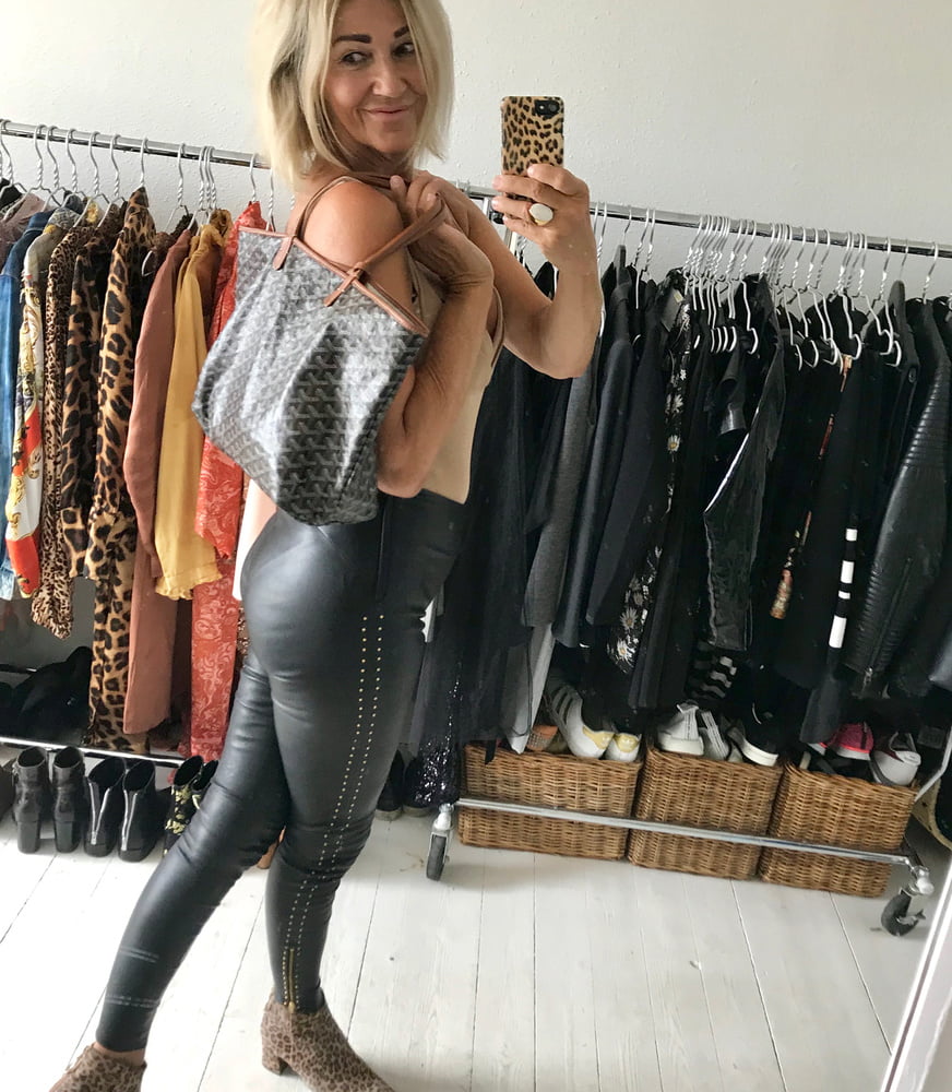 Hot mature Danish mom in leather pants #106168699