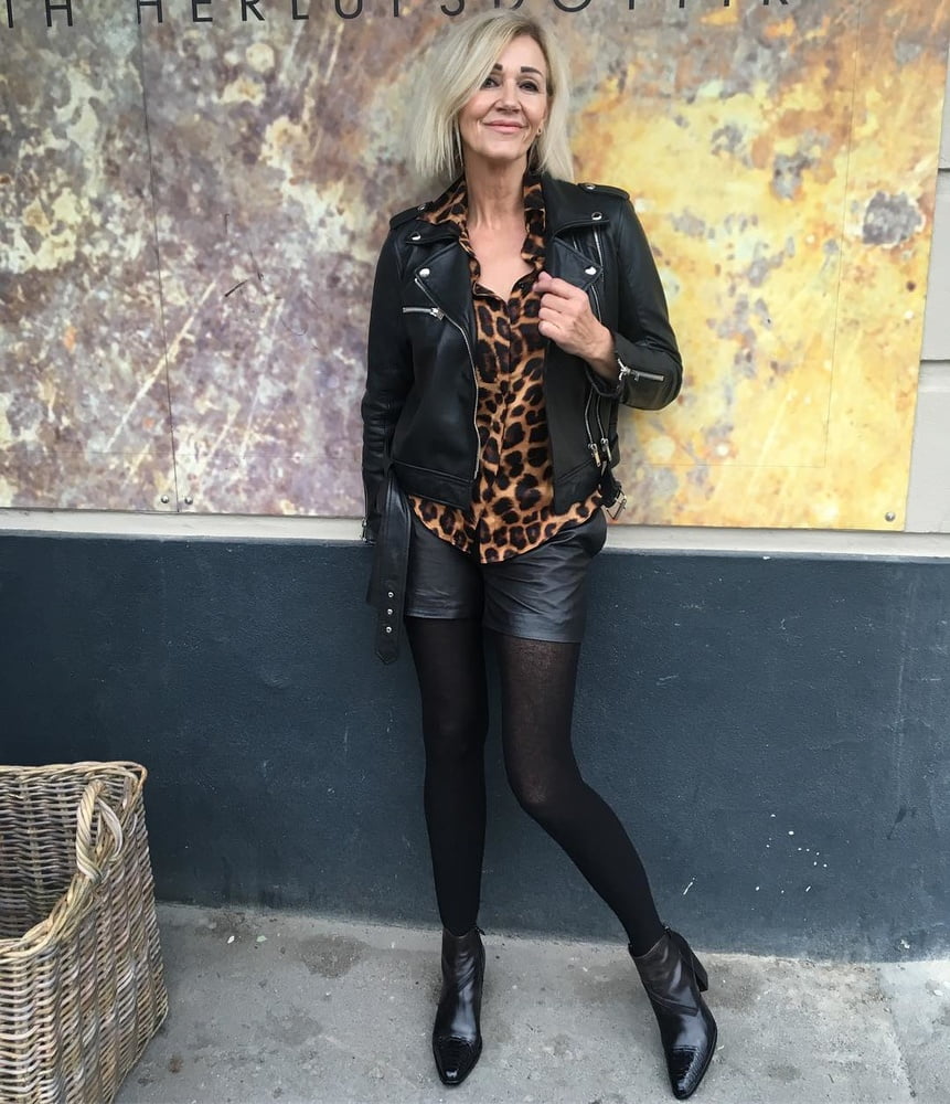 Hot mature Danish mom in leather pants #106168703