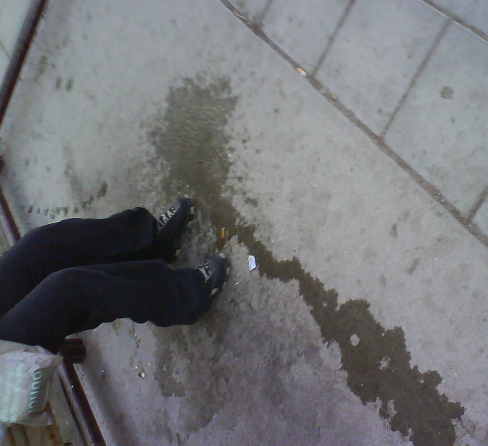 My piss puddles at the bus stop #103879685