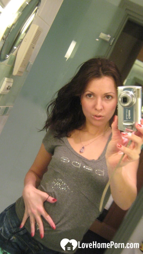 Innocent brunette teasing in her own bathroom #106555712