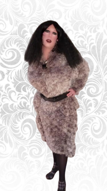 crossdressed in Fluffy deco fur dress fetish #100682378