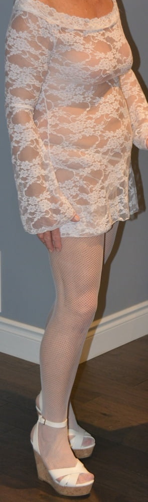 White Lace Mini Dress and white nylons #95899087