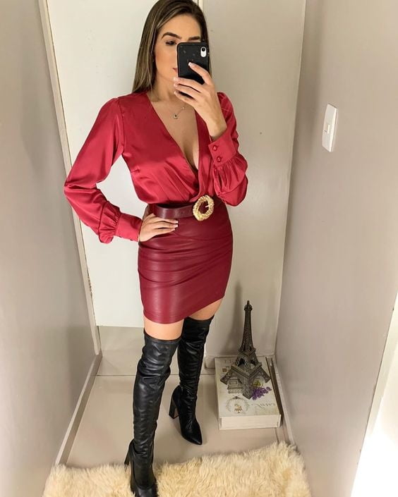 Red Leather Skirt 3 - By Redbull18 #100473026
