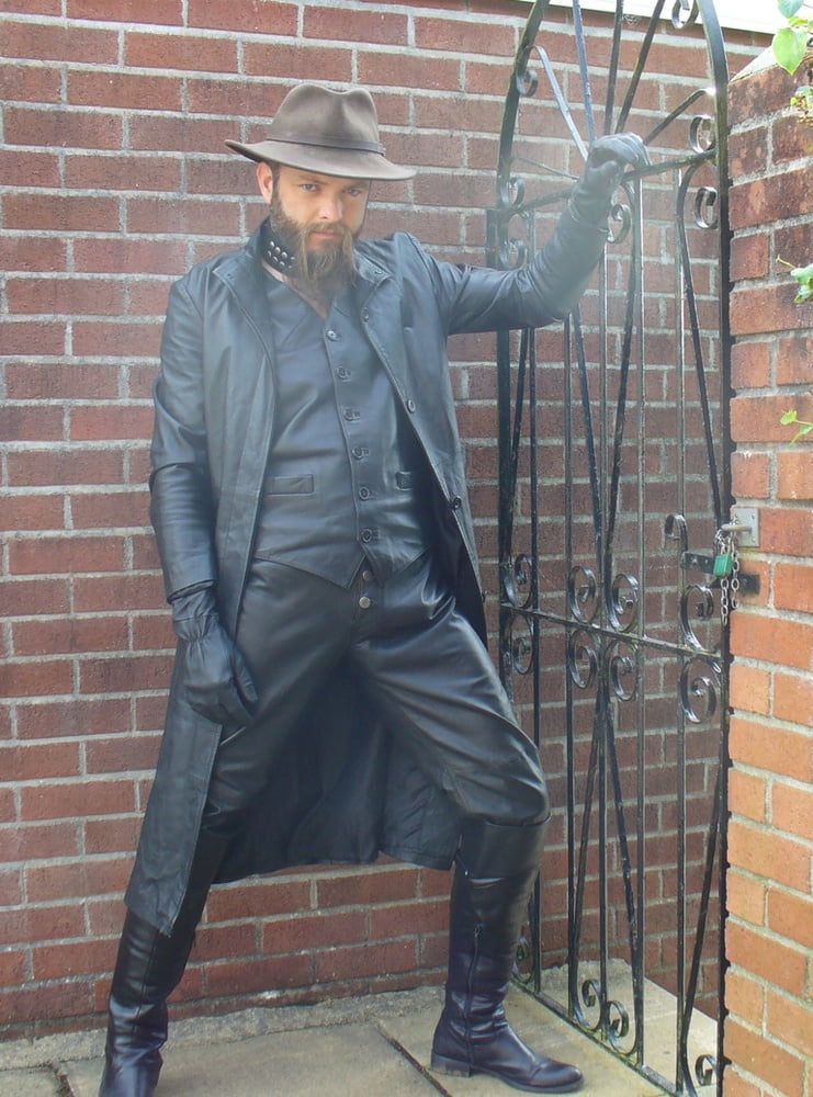 Leather Master outdoors in leather coat and boots #107165853