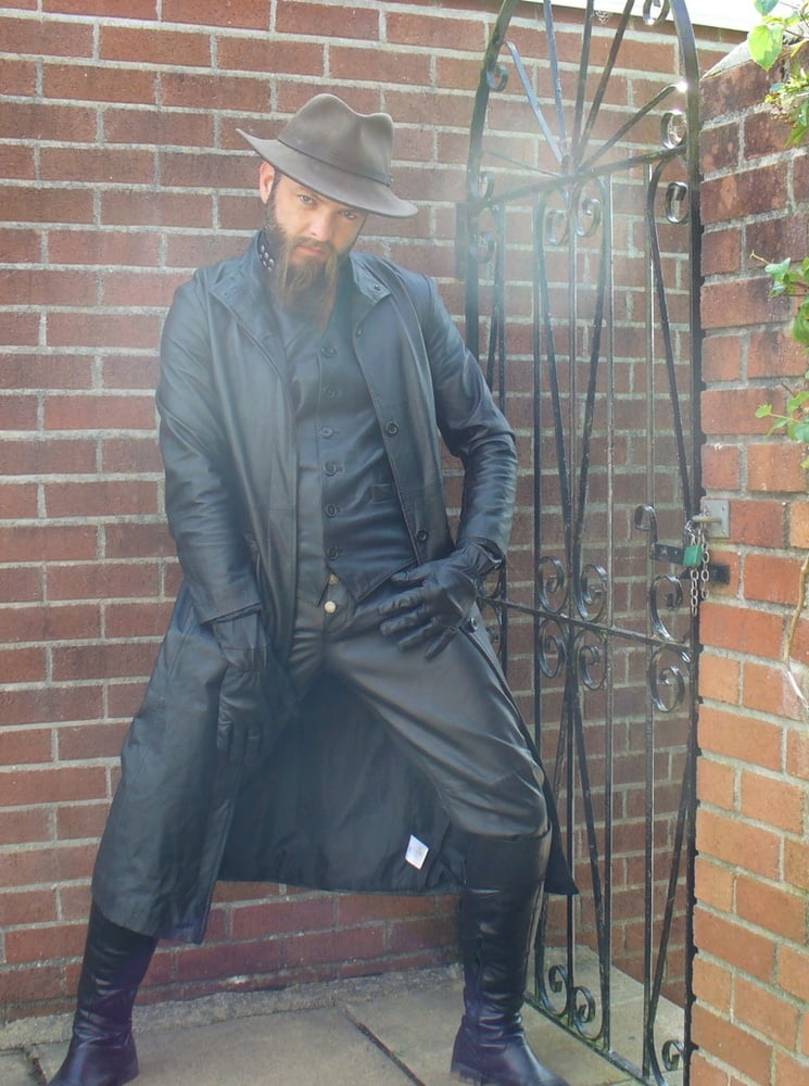 Leather Master outdoors in leather coat and boots #107165855