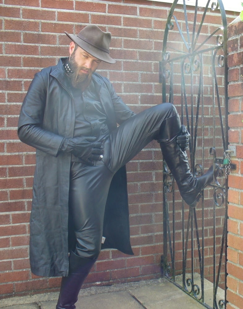 Leather Master outdoors in leather coat and boots #107165857