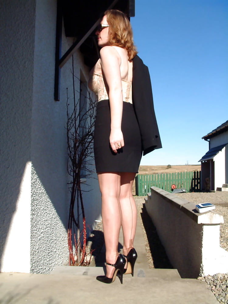 Lady Stephanie In Black Wearing Tan FF Stockings #96936350