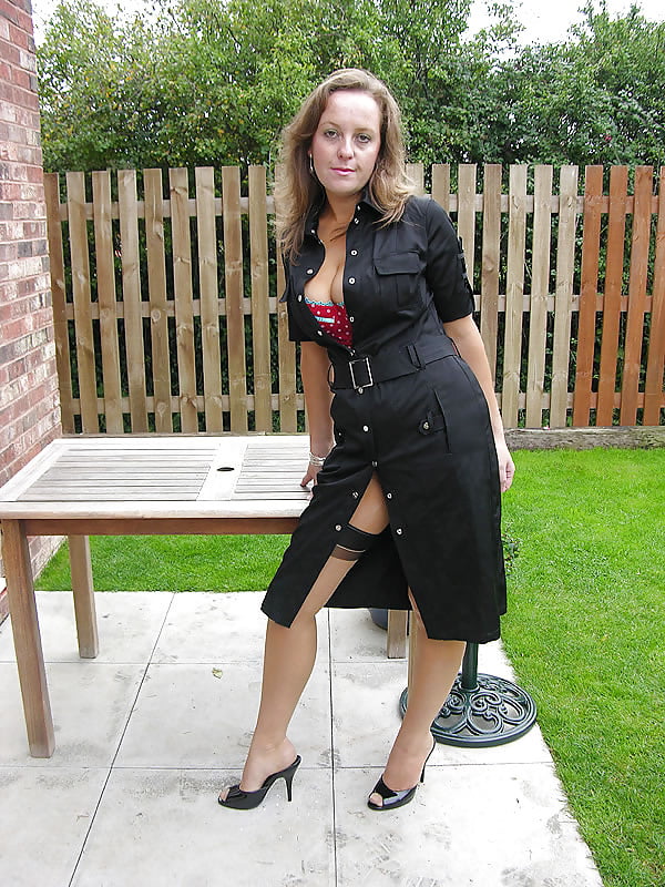 Lady Stephanie In Black Wearing Tan FF Stockings #96936354