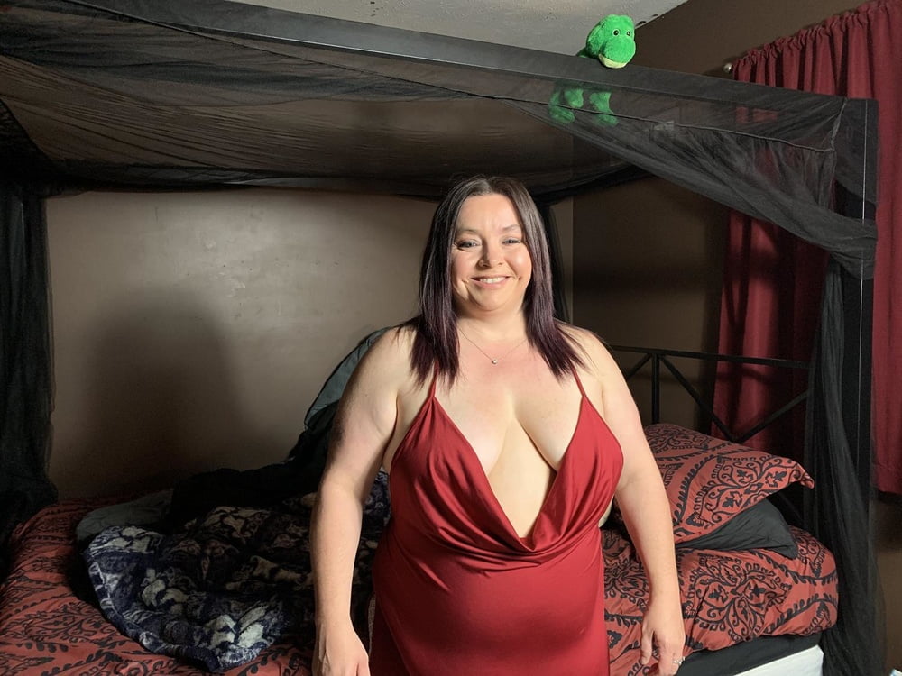 Sexy BBW Red Dress Green Eyes and Pussy #90652871