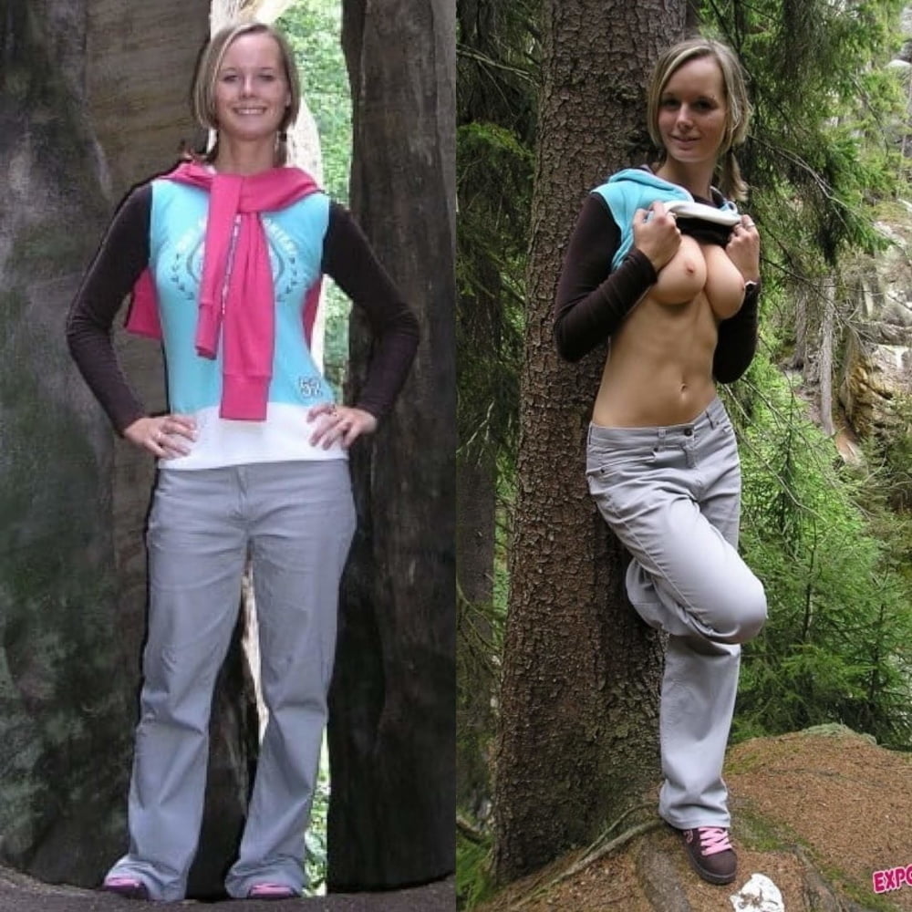 Blonde babes displayed on off dressed undressed before after #79805000