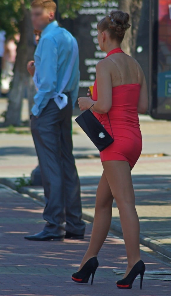 Street Pantyhose - Red Mini Dress Russian Slag #91689774