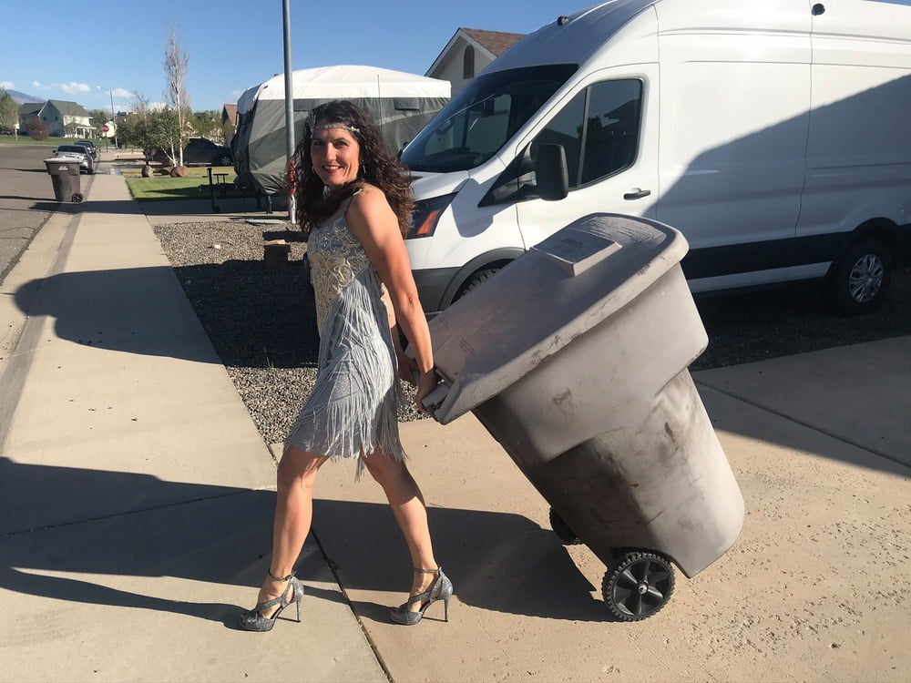 DRESSED UP TAKING TRASH OUT #95488430