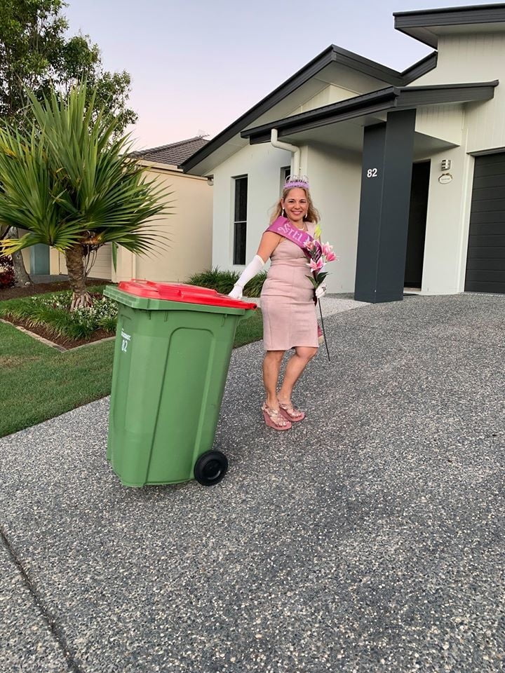 DRESSED UP TAKING TRASH OUT #95488432